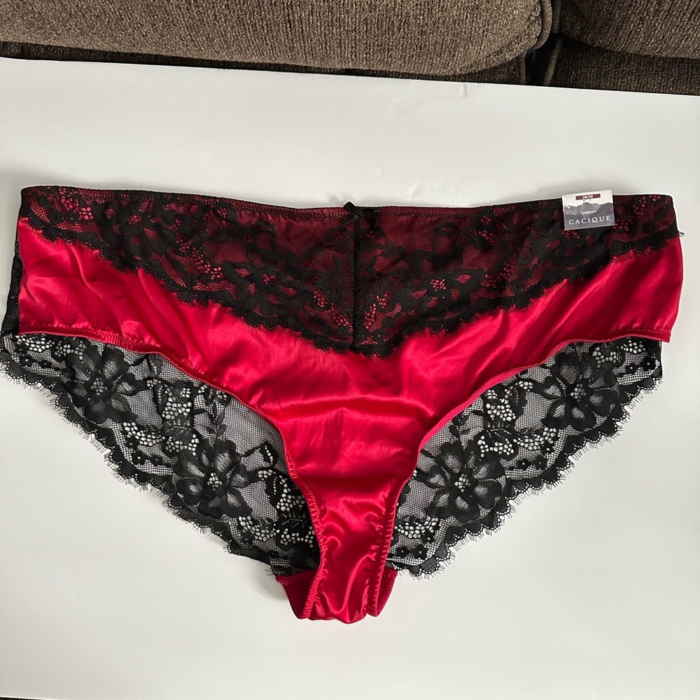 Cacique Scarlet Satin with Ebony Lace Panties